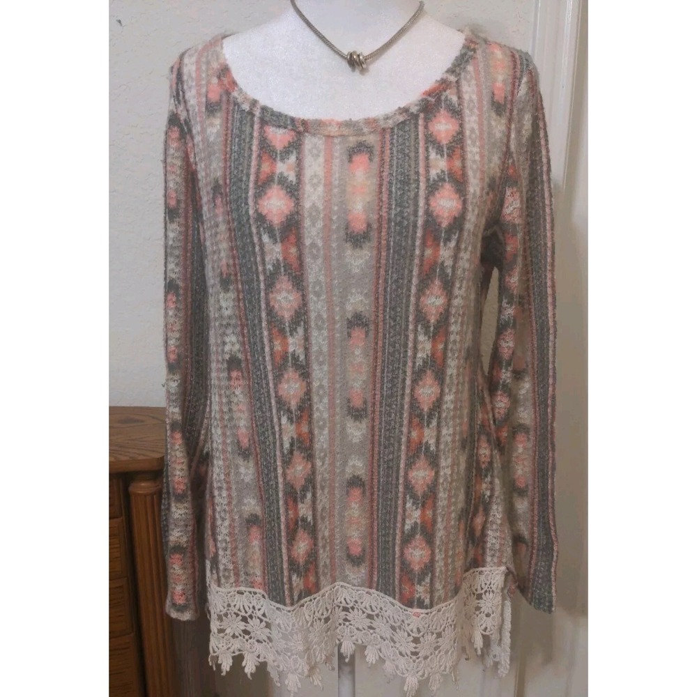 Maurices Women's Long Sleeve Aztec Waffle Knit Lightweight Shirt. Size M